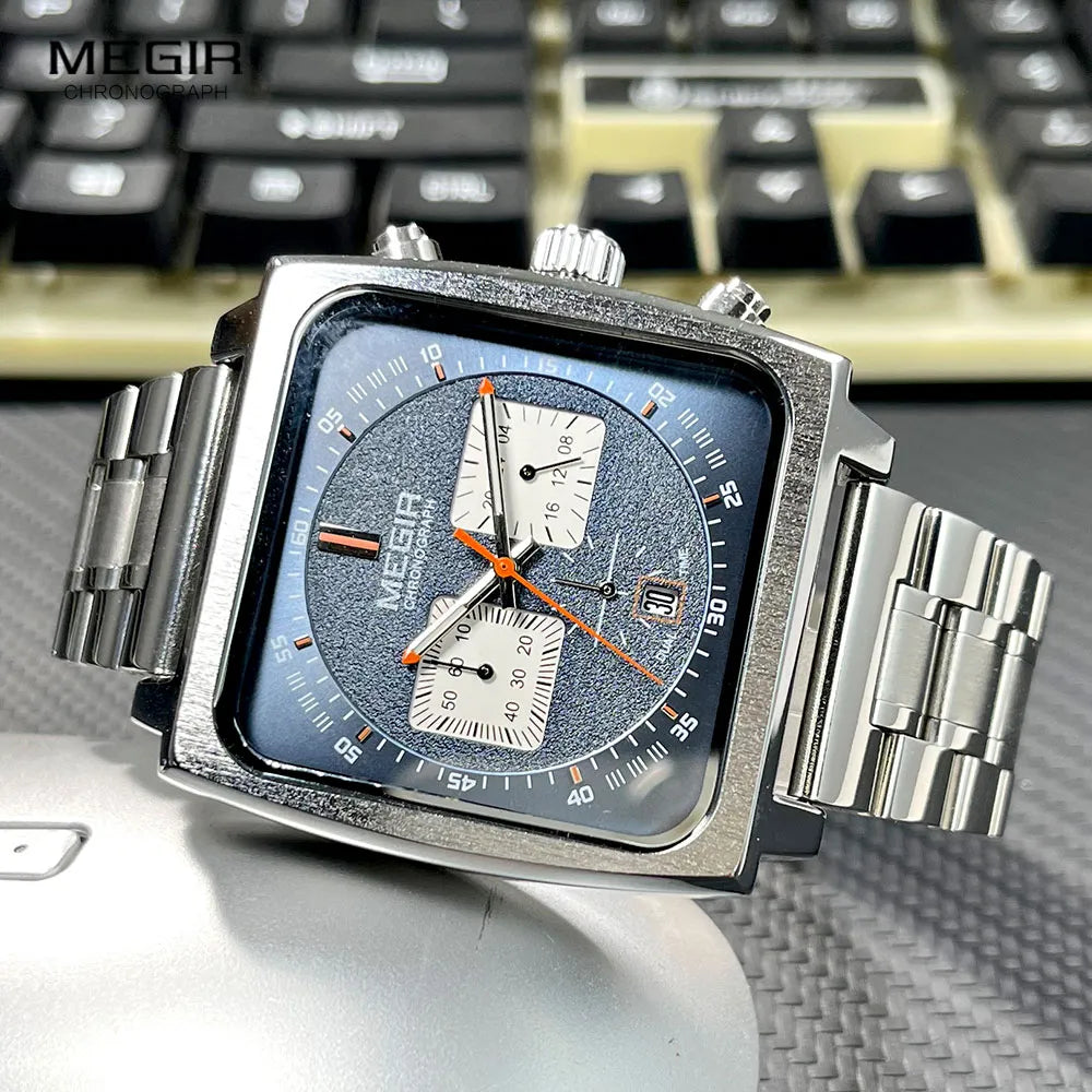 Original MEGIR Unique Square Quartz Watch with Stainless Steel Band - Man Gifts Shop