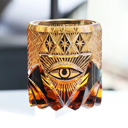 The Eye Of God - Edo Kiriko Hand Cut High End Amber Crystal Whiskey Glass