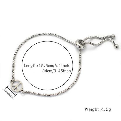 Men’s Stainless Steel Peace Symbol Anchor Bracelet – Adjustable Cuban Chain Link Gift