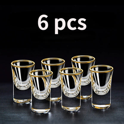 6-Piece Gold Rim Shot Glass Set – Elegant Glass Cups for Spirits & Baijiu