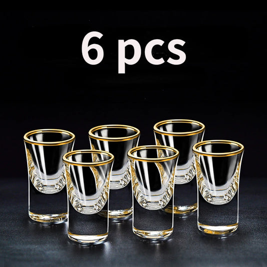 6-Piece Gold Rim Shot Glass Set – Elegant Glass Cups for Spirits & Baijiu