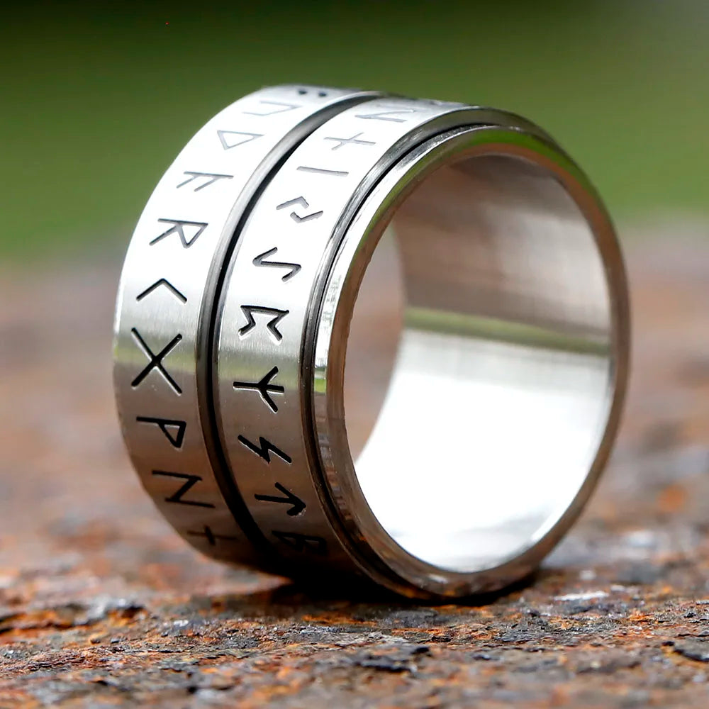 Embrace Connection: Rotatable Viking Rune Ring - 316L Stainless Steel Odin Letter Rings for Couples - Simple Yet Powerful Amulet Jewelry - Man Gifts Shop