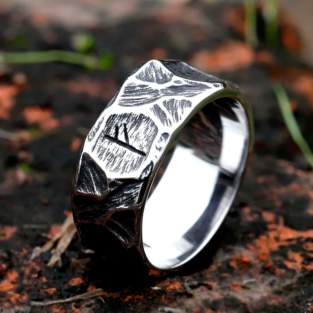 MGS Vintage 316L Stainless Steel Viking rune Ring for Men