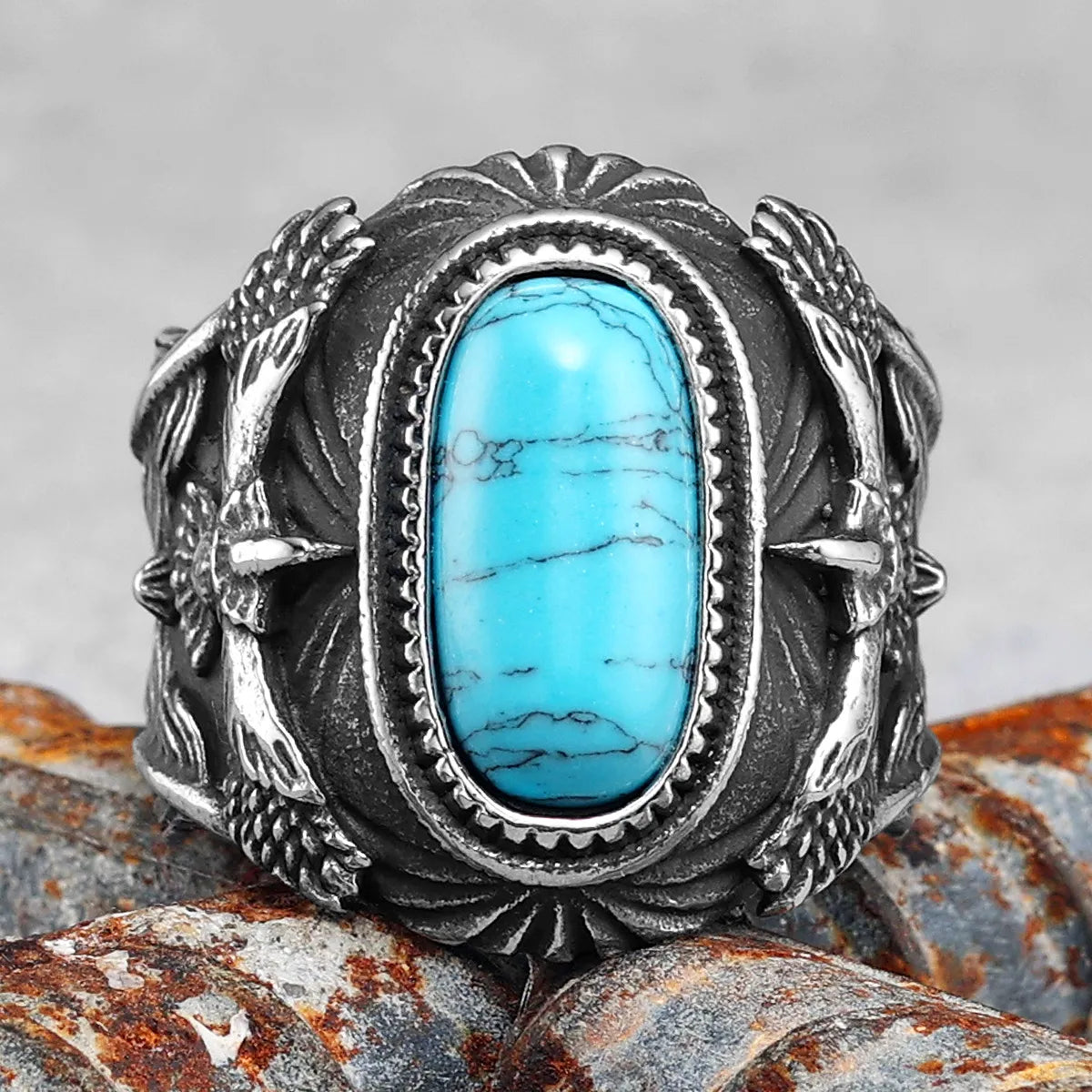 MGS 316L Stainless Steel Turquoise Gemstones Ring - Man Gifts Shop