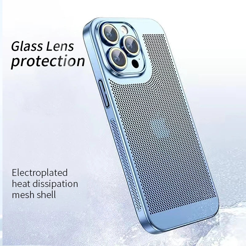 Cooling Hollow Heat Dissipation Case for iPhone 11-15 Pro Max, Mini, XS/XR/X (Colors: Black, Silver, Navy Blue, Light Blue)