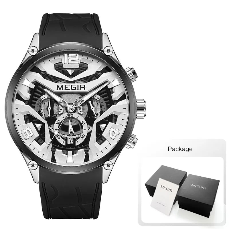 Original MEGIR Luxury Silicone Strap Waterproof Chronograph Quartz Wristwatch - Man Gifts Shop