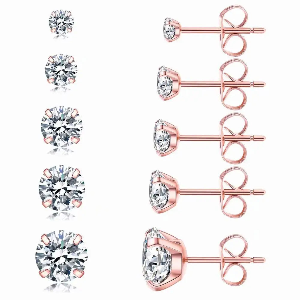 MGS 1 Pair Classic Stainless Steel Stud CZ Zircon Surgical Steel Earrings CZ Zircon Surgical Steel - Man Gifts Shop