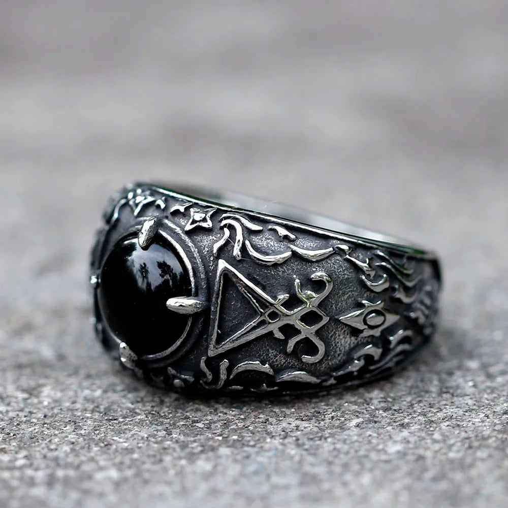 Unleash the Dark Elegance: Men's 316L Stainless Steel Vintage Lucifer Satan Ring - A Punk Rock Personality Statement in Religion Jewelry - Man Gifts Shop