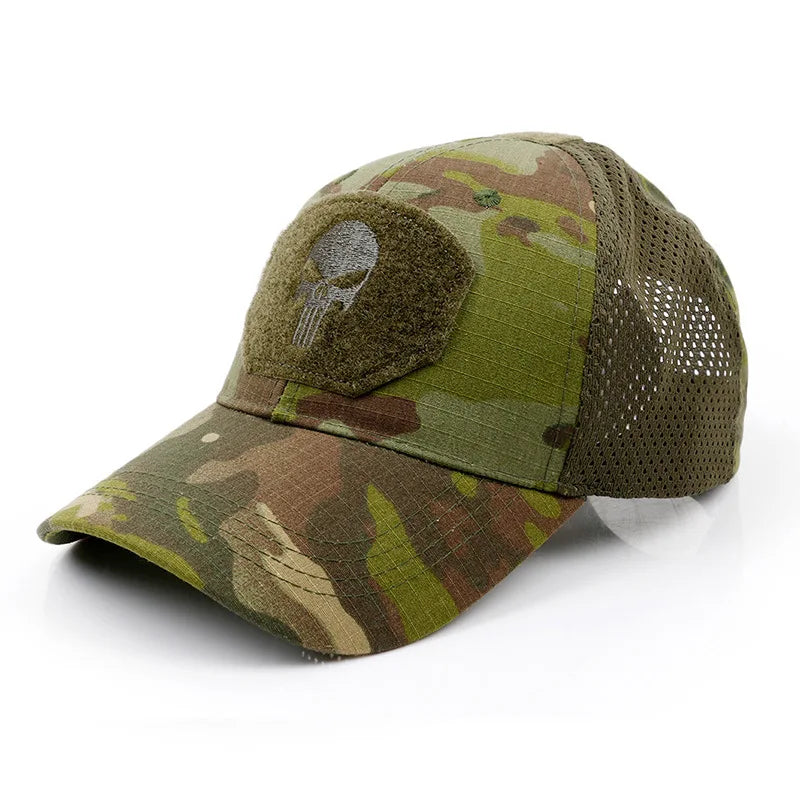 Stay Cool and Camouflaged with our MGS Military Skull Baseball Mesh Cap - Man Gifts Shop