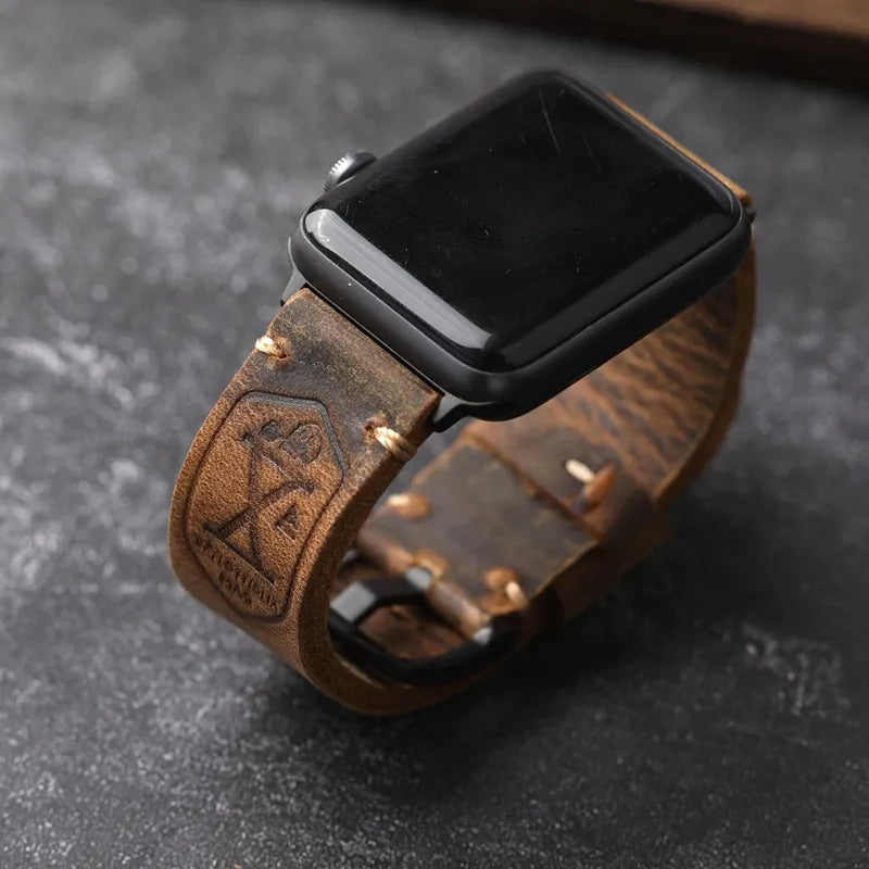 Handmade Genuine Leather Cowhide Apple Watch Watchband - Man Gifts Shop