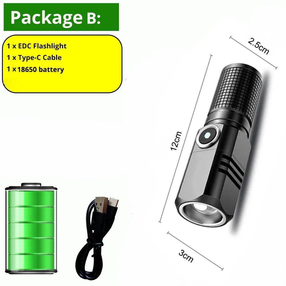 Powerful LED Flashlight Built-in Battery Type-c Rechargeable - Man Gifts Shop