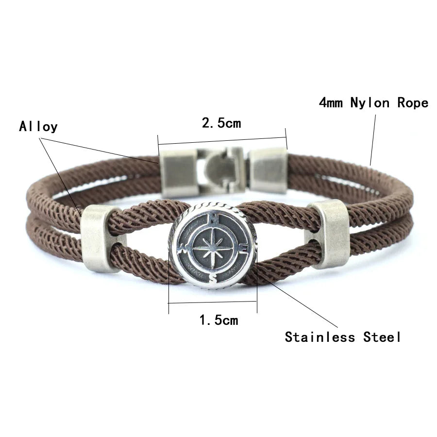 Viking Compass Nautical Rope Bracelet - Handmade Woven Marine Bangle for Men