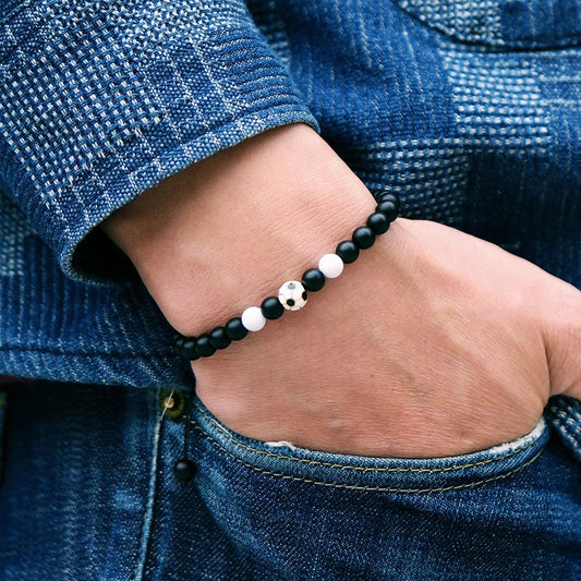 ⚽ Black Onyx Football Bracelet for Men
