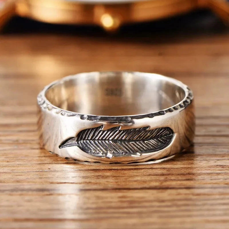 Discover Timeless Elegance with Our 925 Sterling Silver Creative Feather Ring for Men - A Real Silver Retro Plume Fashion Statement and Thoughtful Gift - Man Gifts Shop