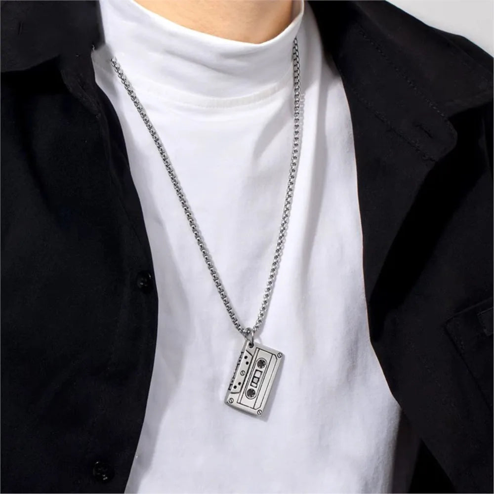 Revive Retro Vibes: Cassette Tape Necklace – A Hip-Hop Rock Vintage Music Party Pendant Chain - Man Gifts Shop