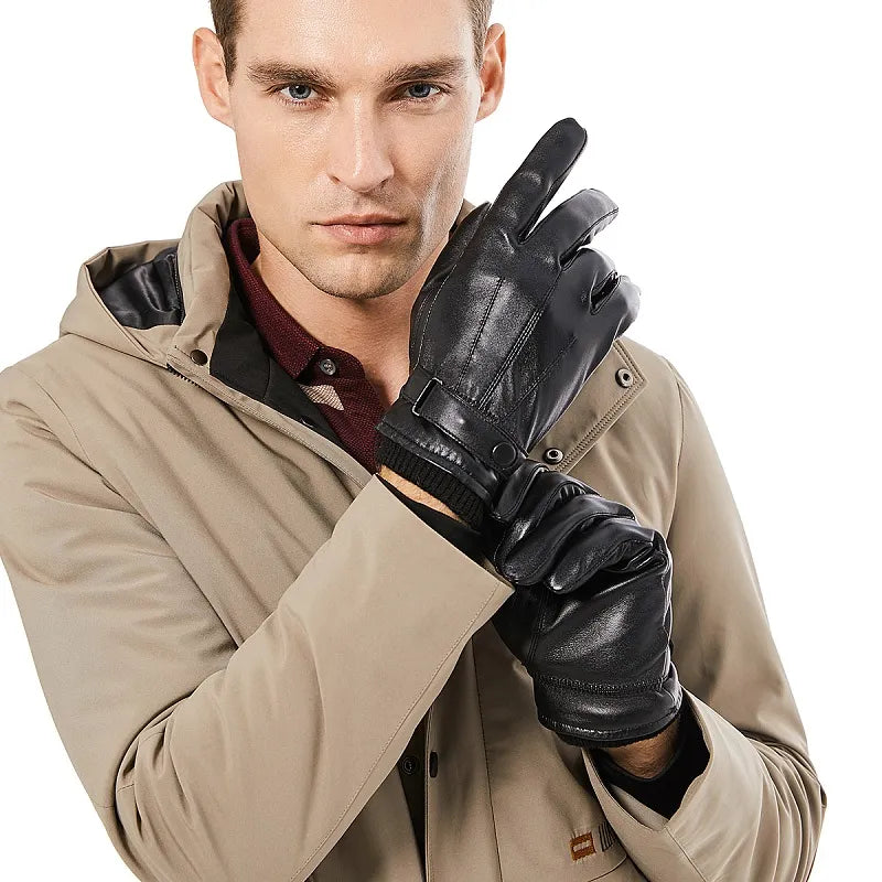 Warmth and Style: Original BISON DENIM Genuine Sheepskin Leather Gloves - Man Gifts Shop