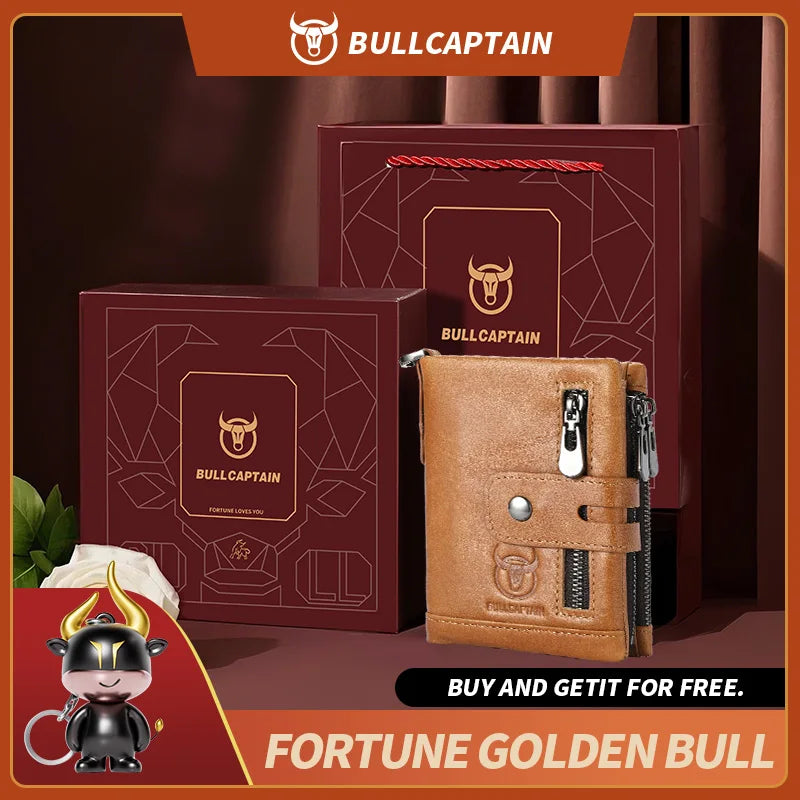 Original Bullcaptain Men’s Genuine Leather RFID Wallet with Chain and Travel-Ready Design