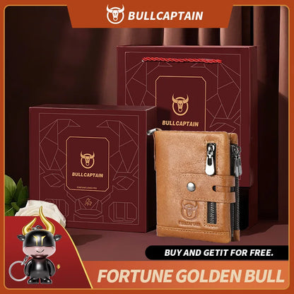 Original Bullcaptain Men’s Genuine Leather RFID Wallet with Chain and Travel-Ready Design