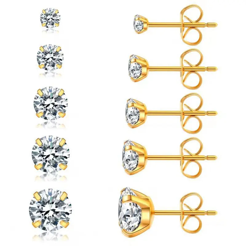 MGS 1 Pair Classic Stainless Steel Stud CZ Zircon Surgical Steel Earrings CZ Zircon Surgical Steel - Man Gifts Shop