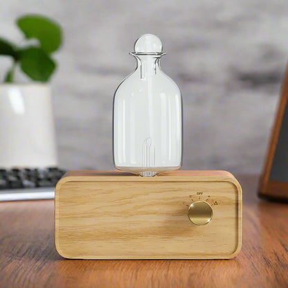 Glass Essential Oil Diffuser with Wood Grain Base – 2600mAh Aromatherapy Nebulizer for Home & Office