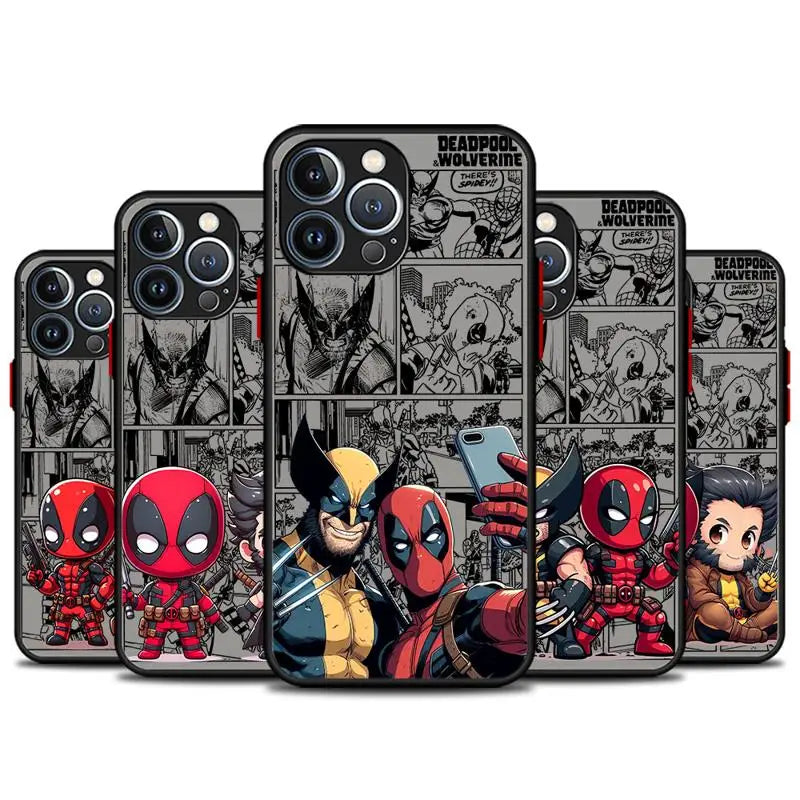 Marvel Deadpool and Wolverine Clear Matte Phone Case – Shockproof Silicone Bumper Case for iPhone 16/15/ Pro Max/ Plus