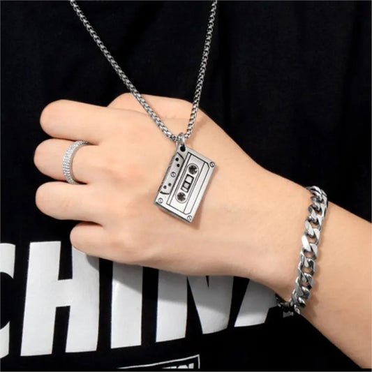 Revive Retro Vibes: Cassette Tape Necklace – A Hip-Hop Rock Vintage Music Party Pendant Chain - Man Gifts Shop