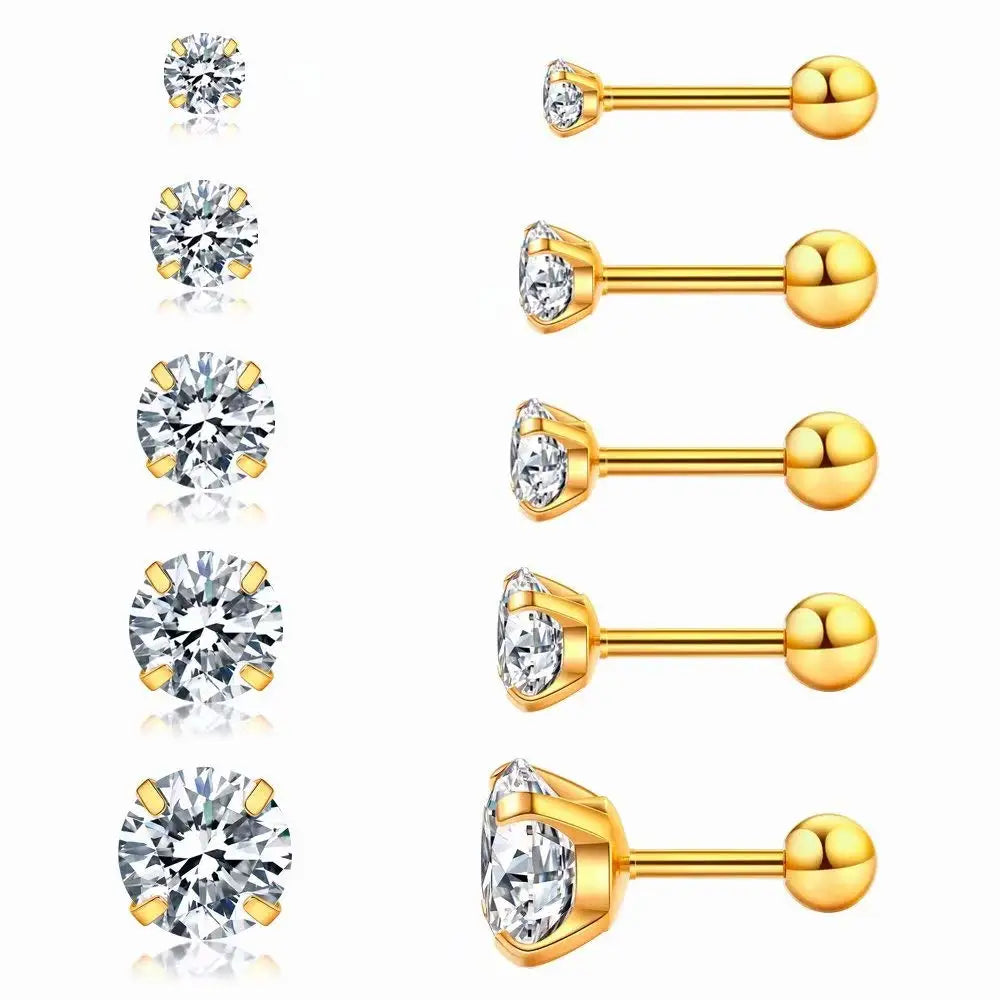 MGS 1 Pair Classic Stainless Steel Stud CZ Zircon Surgical Steel Earrings CZ Zircon Surgical Steel - Man Gifts Shop