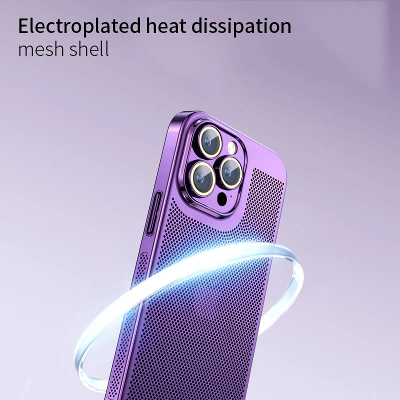 Cooling Hollow Heat Dissipation Case for iPhone 11-15 Pro Max, Mini, XS/XR/X (Colors: Purple ,Gold, Rose Gold, Green)