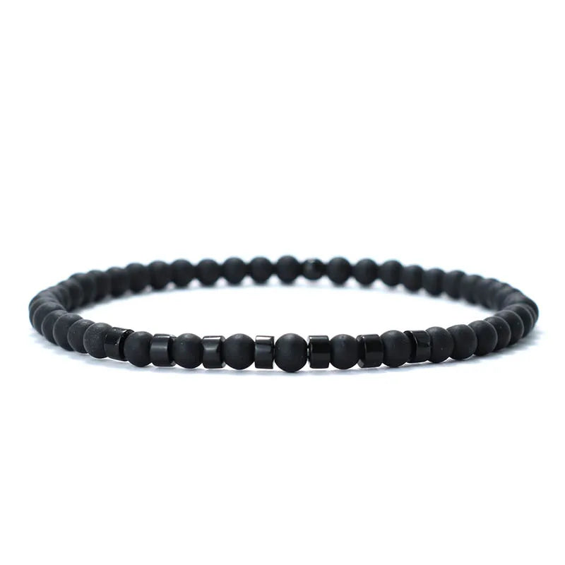 Men’s Natural Stone Beaded Bracelet – 4mm Onyx, Tiger Eye, and Bohemian Style Wristband