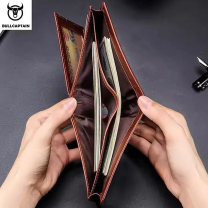 Cartera original BULLCAPTAIN de piel auténtica para hombre, cartera de negocios de diseño de marca.