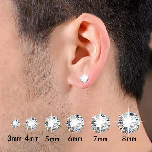 MGS 1 Pair Classic Stainless Steel Stud CZ Zircon Surgical Steel Earrings CZ Zircon Surgical Steel - Man Gifts Shop