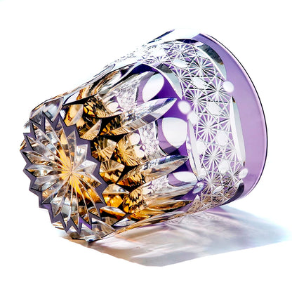Premium Japanese Edo Kiriko Glass Hand Cut to Clear Glass Purple Color Whisky Glass with Gift Box