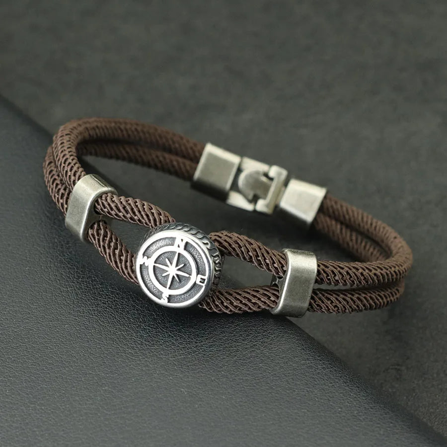 Viking Compass Nautical Rope Bracelet - Handmade Woven Marine Bangle for Men