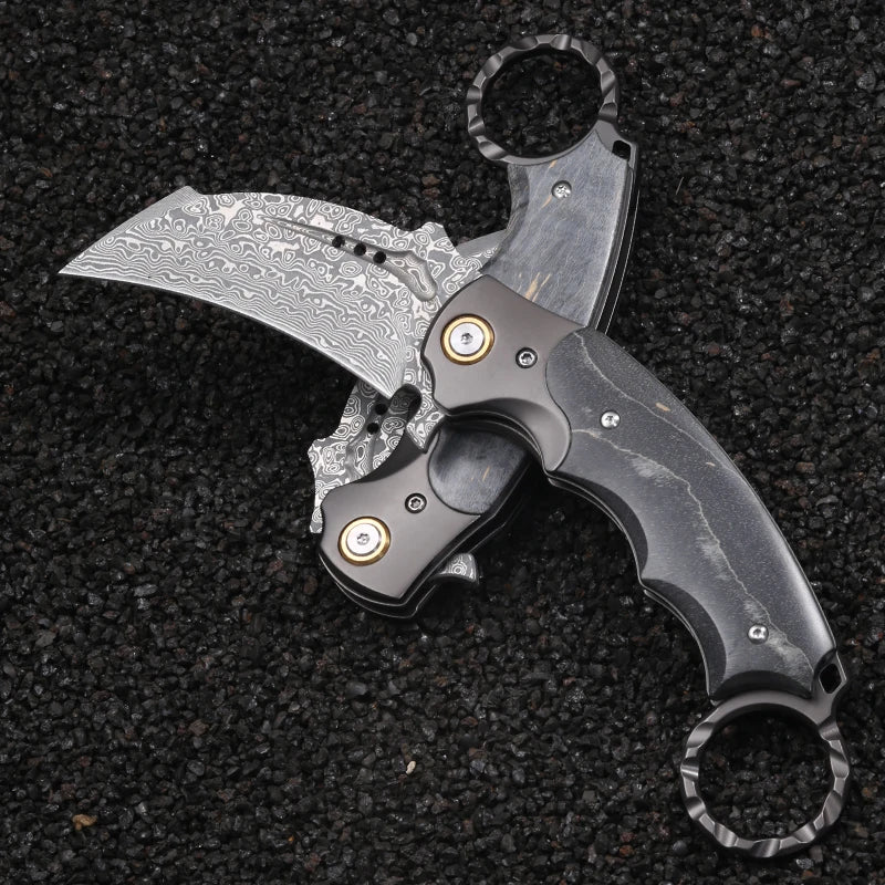 MGS Damascus Steel Wood Handle High-Quality Handmade Claw Folding Bearing EDC Knife - Man Gifts Shop