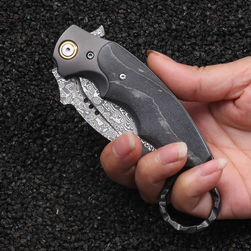 MGS Damascus Steel Wood Handle High-Quality Handmade Claw Folding Bearing EDC Knife - Man Gifts Shop