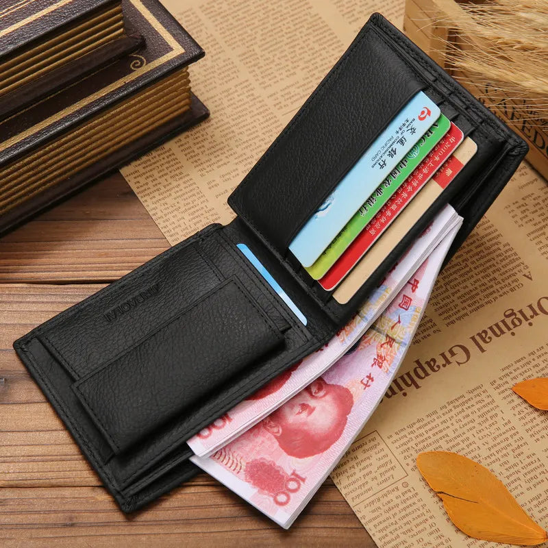 MGS Genuine Leather Men Wallets Premium Cowhide Wallets For Man Black - Man Gifts Shop