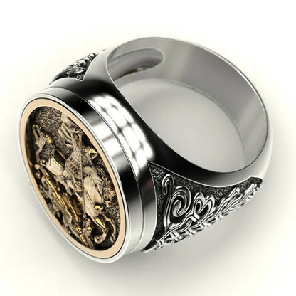 MGS Men's Finger Ring Dual Gold Color Metal Rome Soldier Horse Dragon Rings - Man Gifts Shop