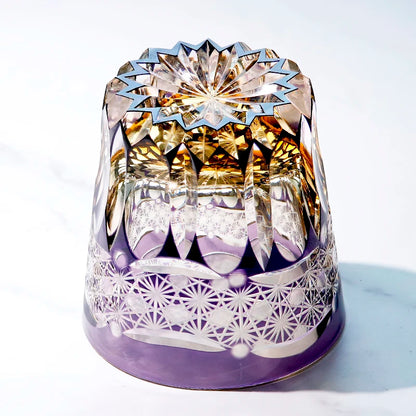 Premium Japanese Edo Kiriko Glass Hand Cut to Clear Glass Purple Color Whisky Glass with Gift Box