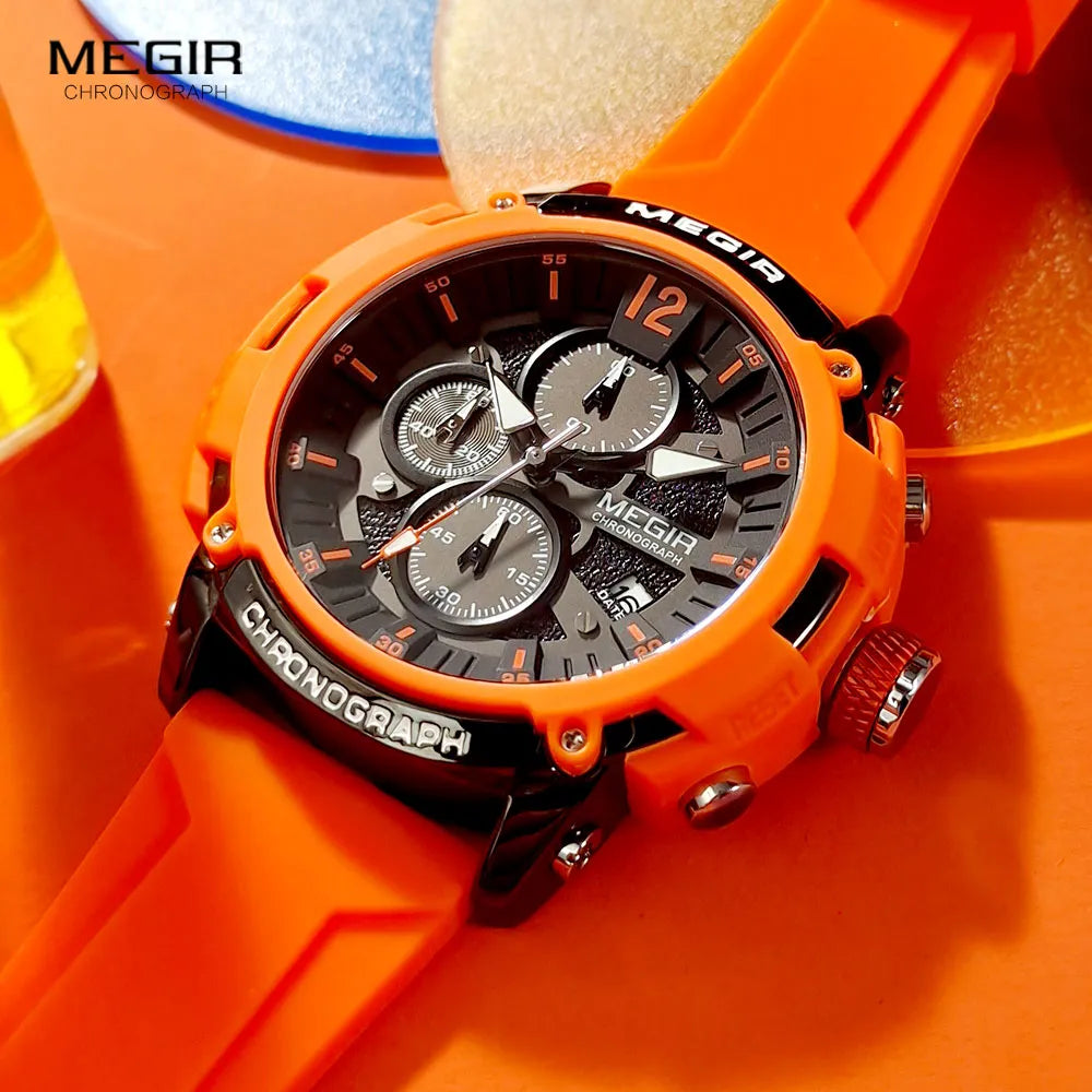 Original MEGIR Sport Luminous Chronograph Quartz Wristwatch with Auto Date Silicone Strap - Man Gifts Shop