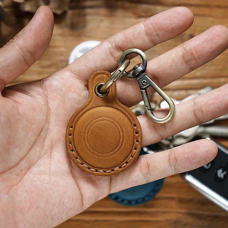 Retro Leather KeyRing For Apple Airtag Anti-drop Protective Case Keychain Accessories