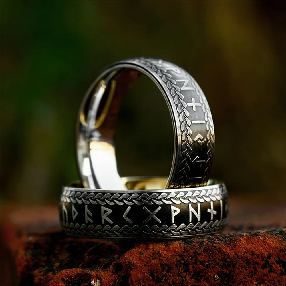 MGS Vintage Nordic Viking Rune 316L Stainless Steel Ring for Men