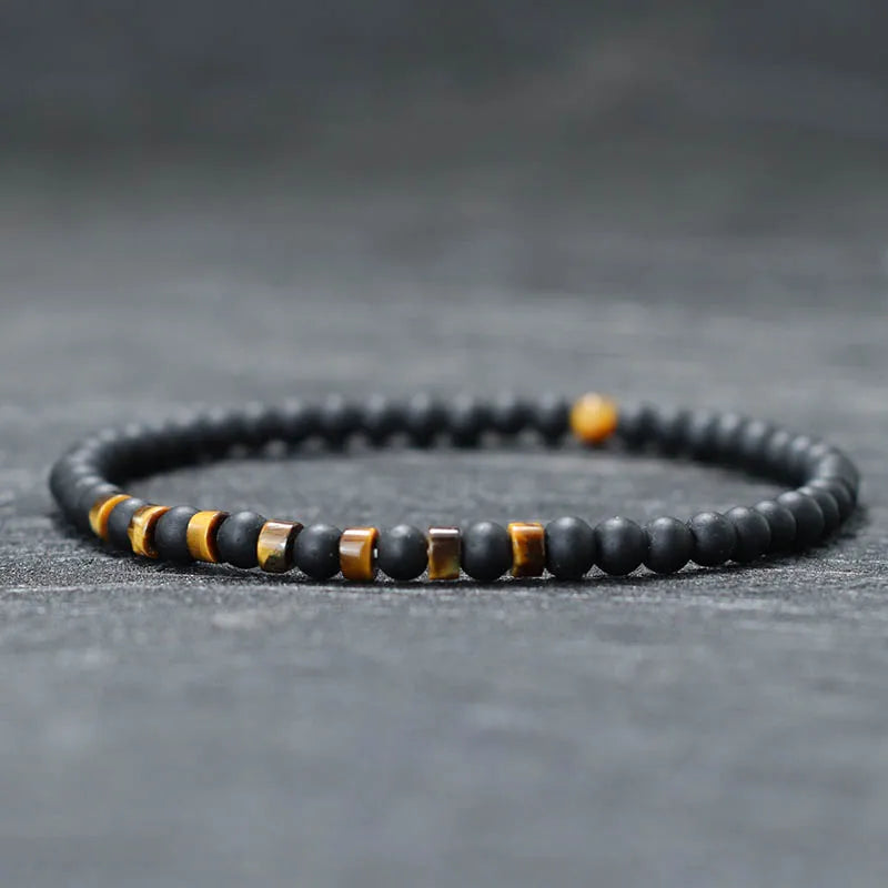 Men’s Natural Stone Beaded Bracelet – 4mm Onyx, Tiger Eye, and Bohemian Style Wristband