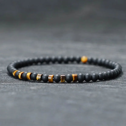 Men’s Natural Stone Beaded Bracelet – 4mm Onyx, Tiger Eye, and Bohemian Style Wristband