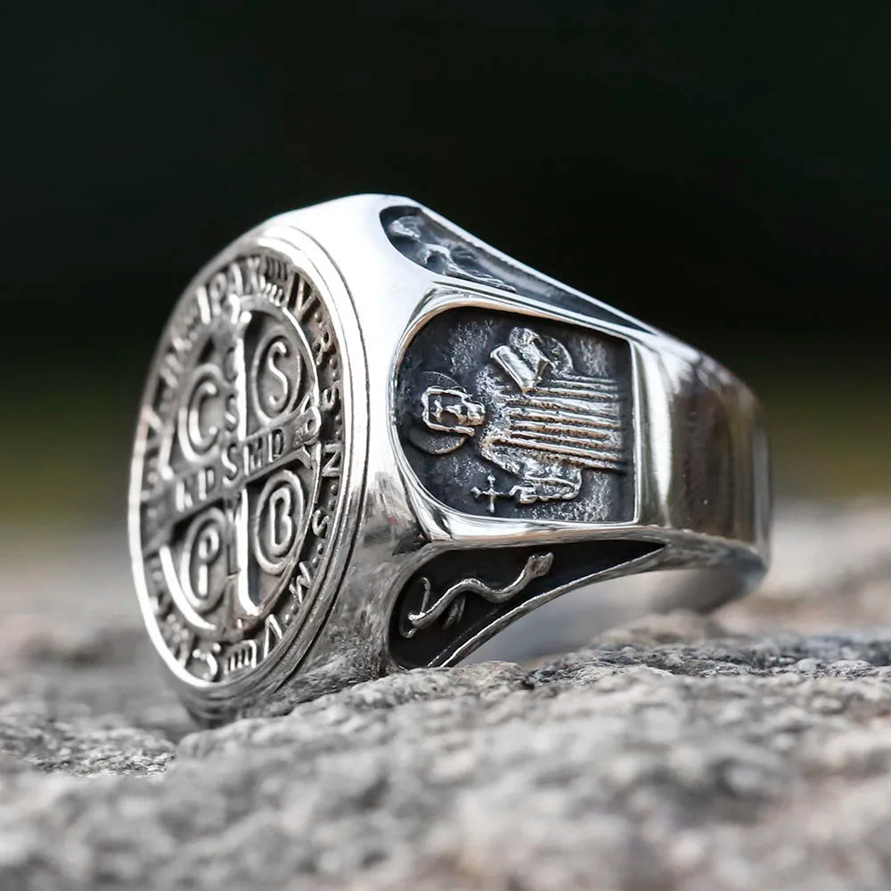 Sacred Elegance: 316L Stainless Steel High Polish Religious Men's Ring - CSSML Design, a Fashion Jewelry Gift of Timeless Significance - Man Gifts Shop