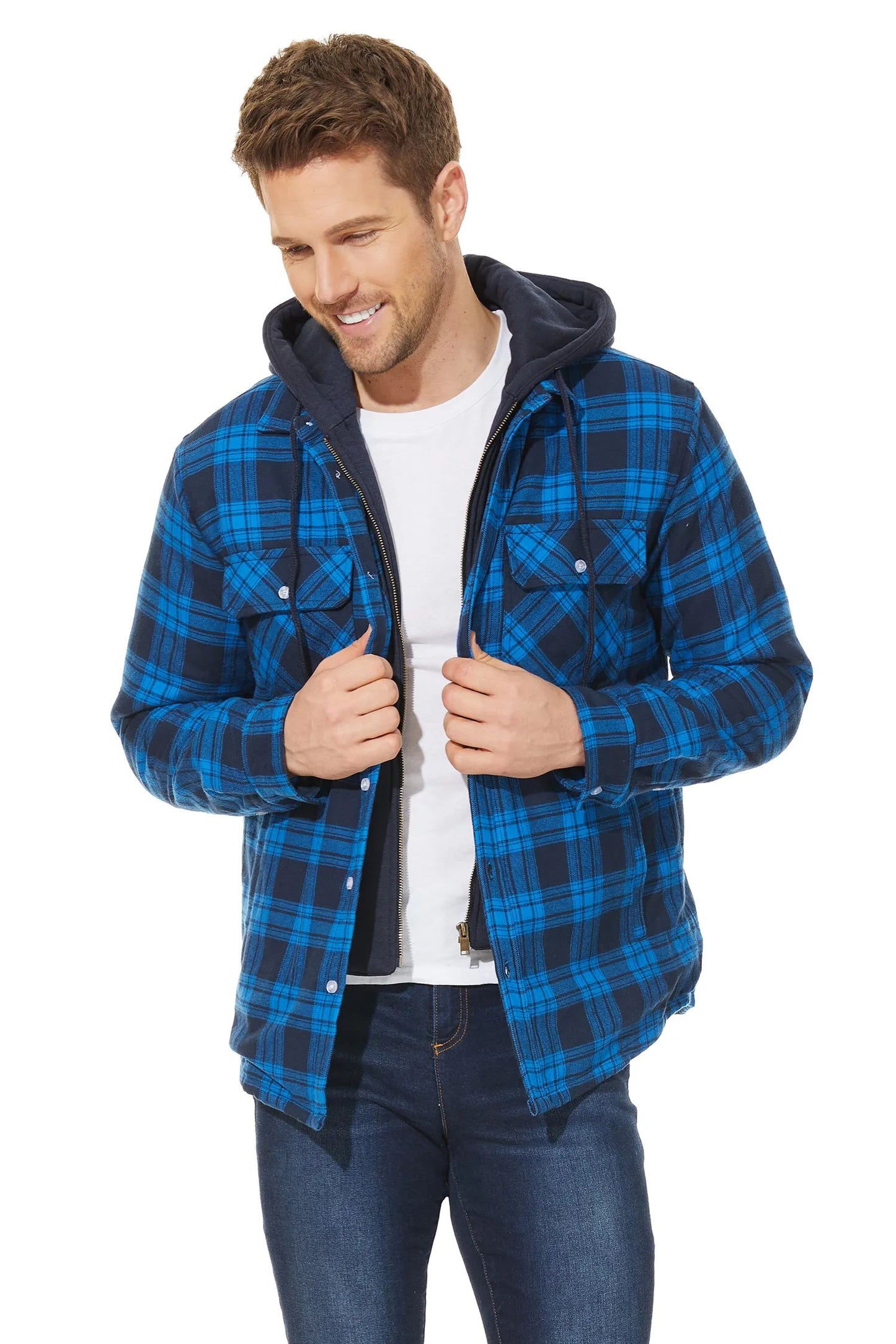 MGS Men's Flannel Shirt Jacket with Removable Hood - Man Gifts Shop