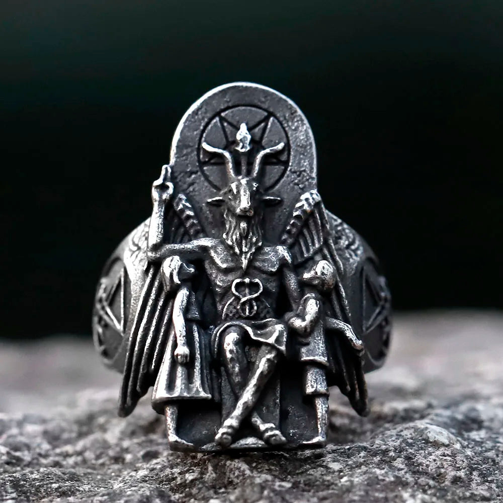 Unleash the Dark Elegance: Men's 316L Stainless Steel Vintage Lucifer Satan Ring - A Punk Rock Personality Statement in Religion Jewelry - Man Gifts Shop