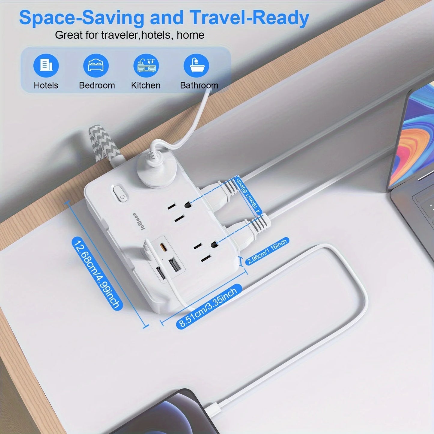 Smart Home Power Strip with USB Fast Charging | US Plug AC Outlet with Braided Extension Cord & Network Filter