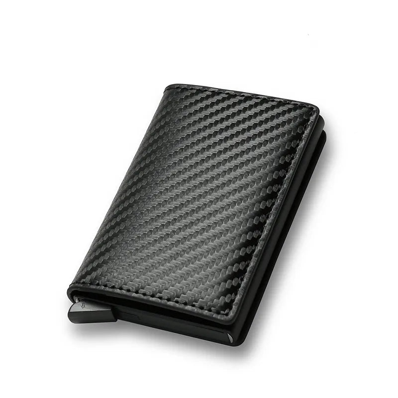 Carbon Fiber Pattern Slim Aluminum ID Credit Card Holder Automatic Pop up RFID Block Men Wallet