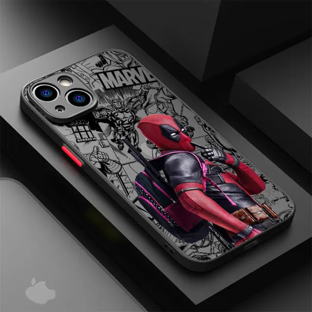 Marvel Deadpool Hard PC Luxury Matte Cover Case for iPhone 11, 12, 13, 14, 15, 16 Pro, Max, Mini, and Plus