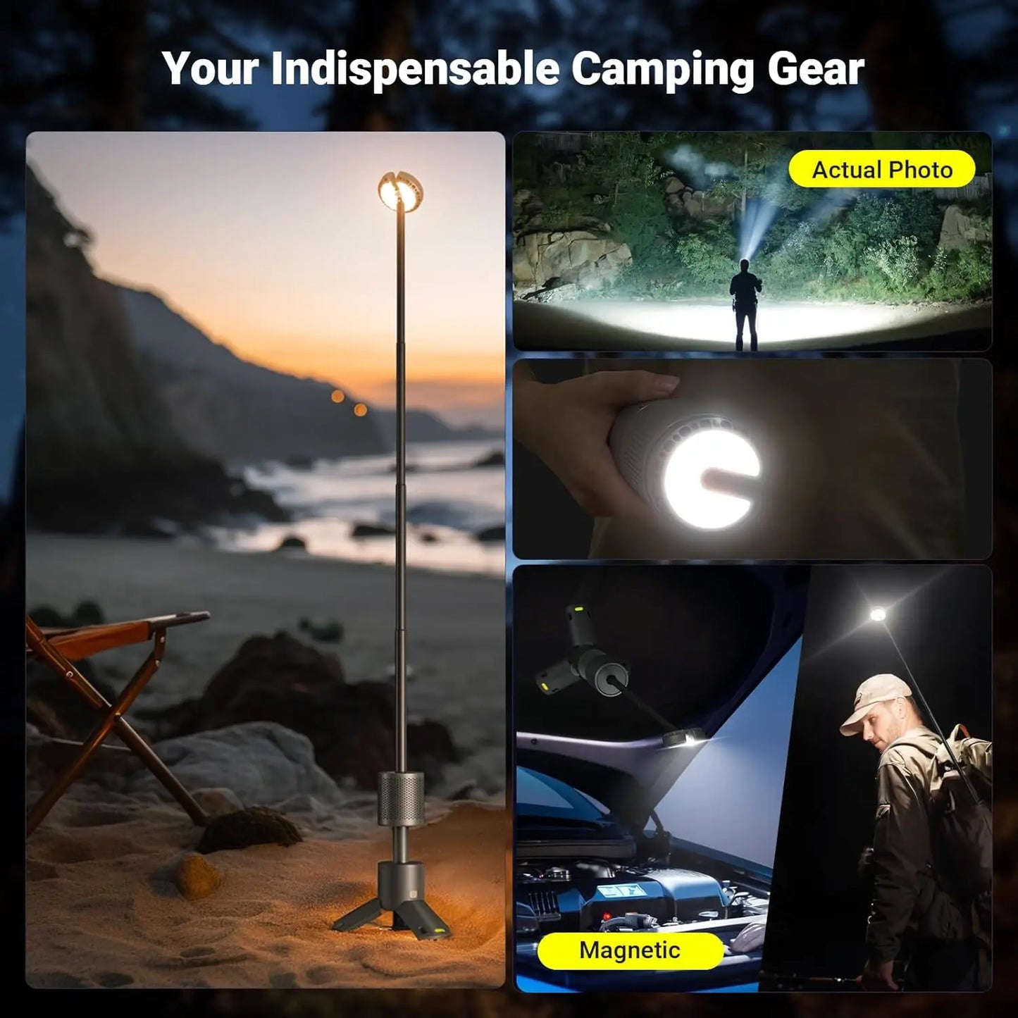 MGS LED Outdoor Camping Lantern, UBS Rechargeable, Outdoor Portable Lantern, IP65 Waterproof, Retractable